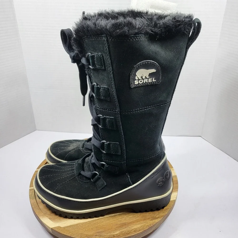 Sorel Tofino Women Waterproof Winter Snow Boots Black Suede Faux Fur NL2093 Sz 6